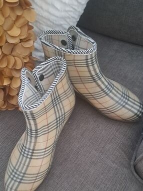 Plaid Beige Women's Ankle Rain Boots